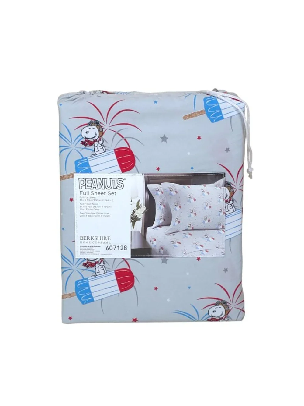 Peanuts Snoopy Full Double Sheet Set By Berkshire Fireworks Popsicles Summer USA